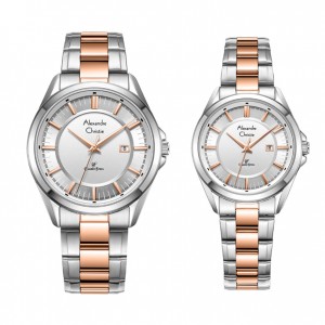 Alexandre Christie AC 8675 Silver Rosegold White Datejust Couple